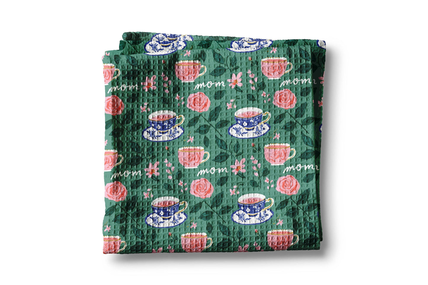 Floral Mom Mother's Day Gift Kitchen Towel Waffle Tea Cup