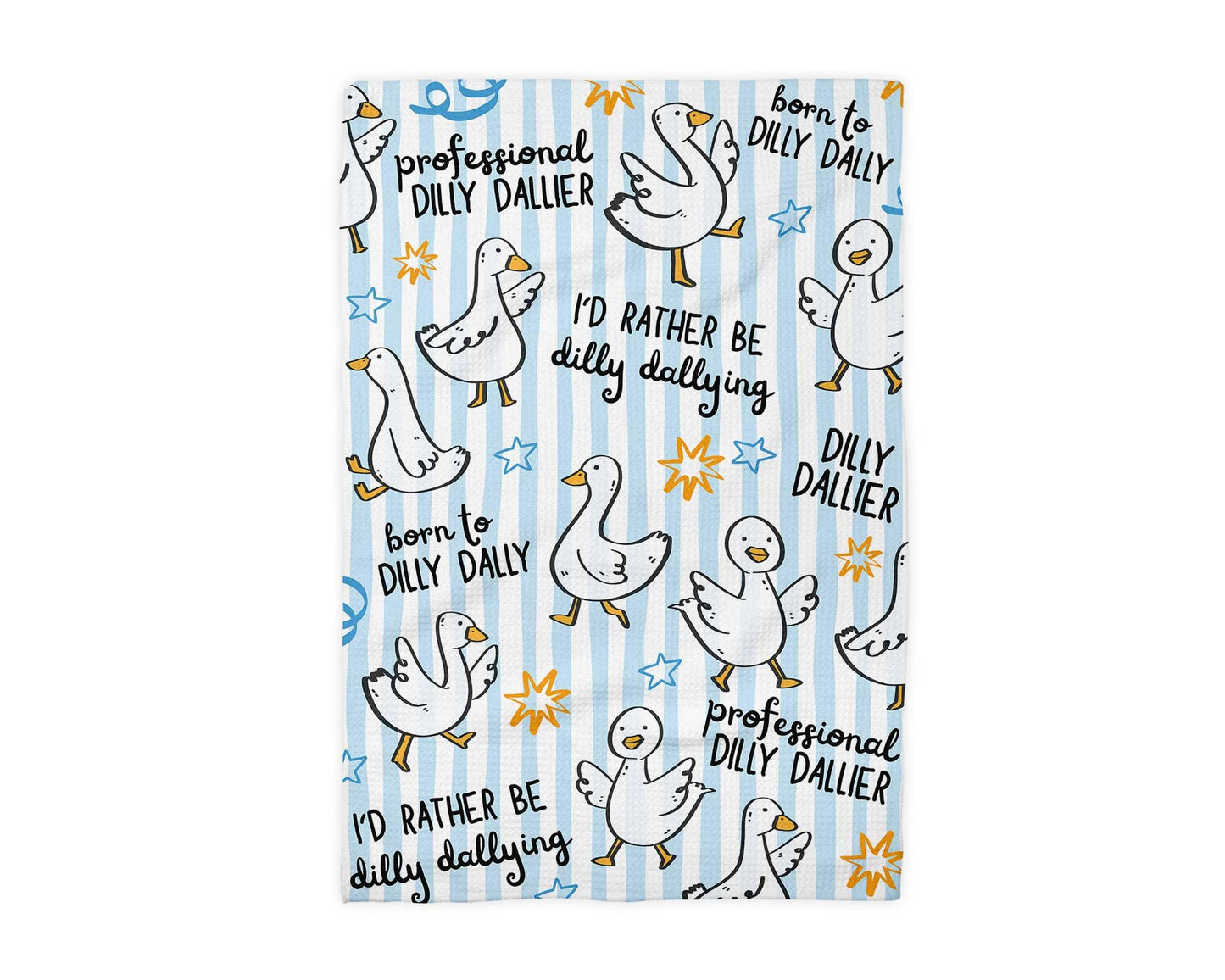 Dilly Dally Goose Farm Kitchen Towel Blue Funny Graphic