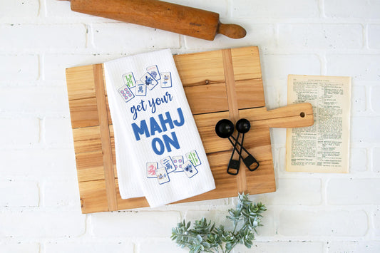 Mahjong Waffle Weave Towel | Mahjongg themed Towel | Mahjong-themed Gift for Kitchen | Mahjong Party Gift | Hostess Gift
