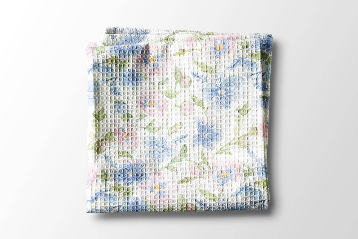 Chinoiserie Grandmillennial Kitchen Towel Blue Preppy Floral