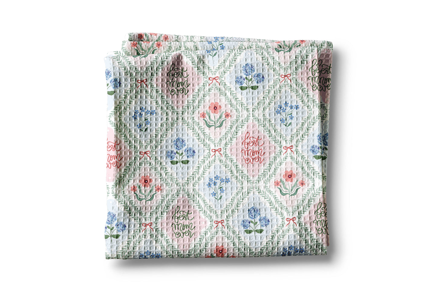 Mothers Day Kitchen Towel - Floral Waffle Weave Lint Free Drying Cloth Gift