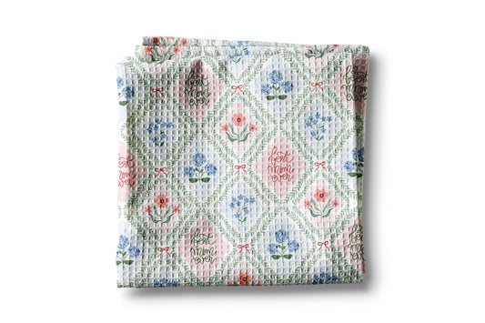 Mothers Day Kitchen Towel - Floral Waffle Weave Lint Free Drying Cloth Gift