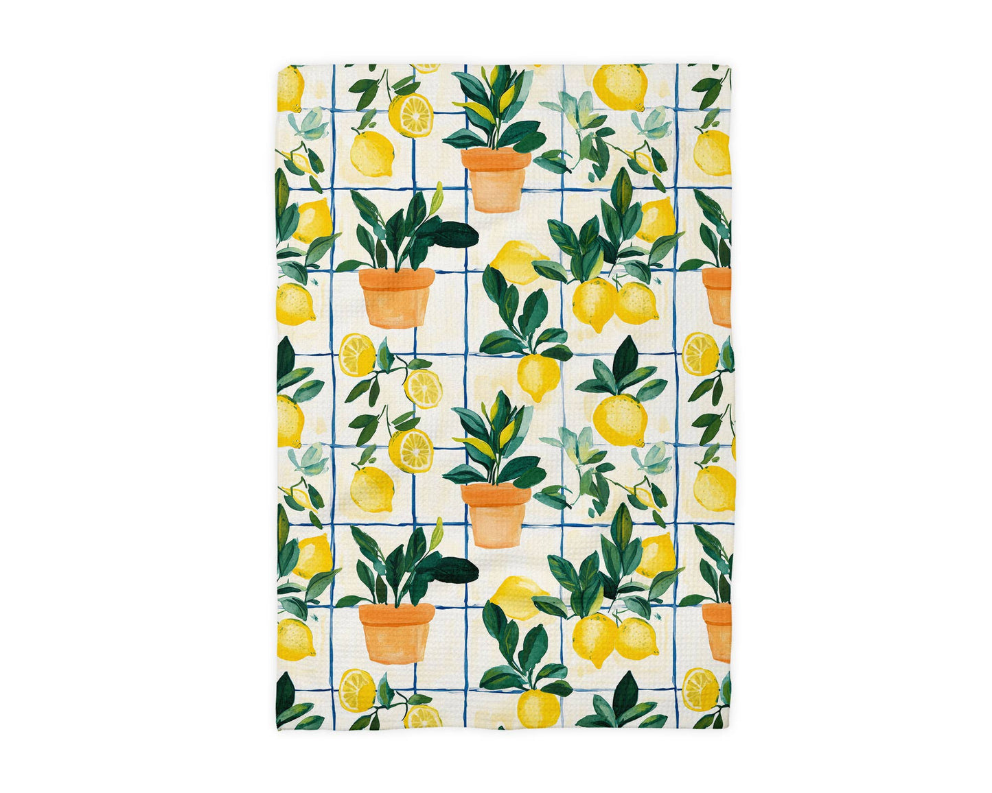 Lemon Plaid Citrus Summer Fruit Market Kitchen Towel Waffle