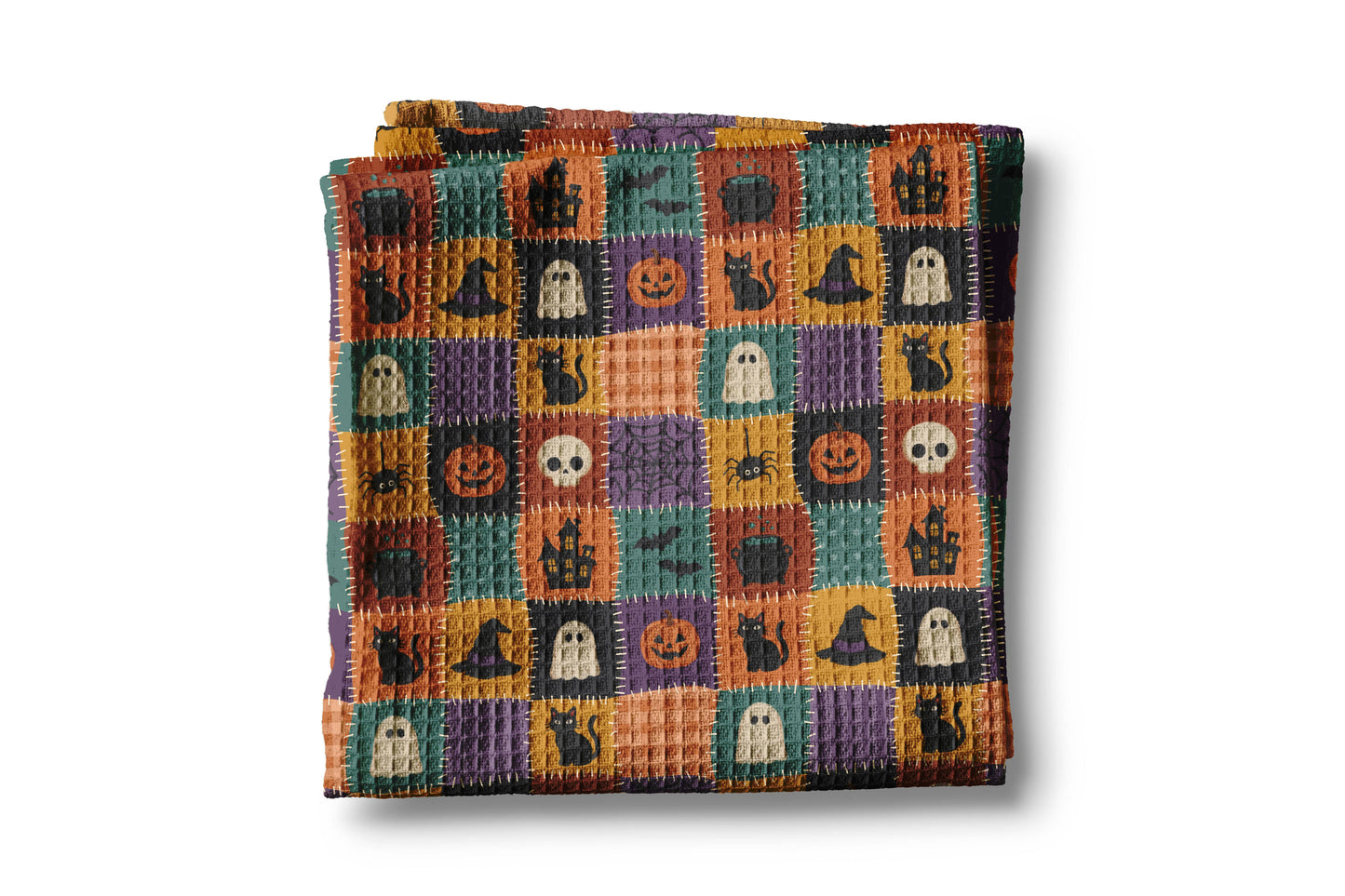 Halloween Patchwork Fall Ghost Collage Kitchen Towel Waffle