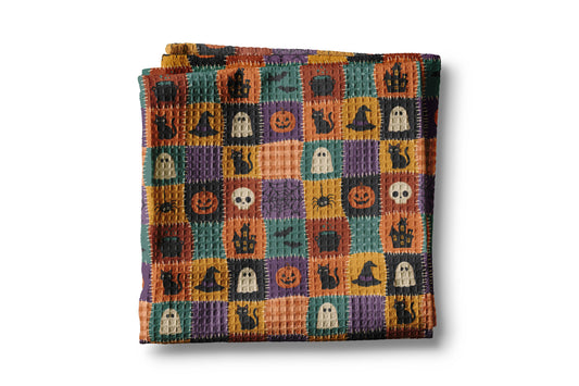 Halloween Patchwork Fall Ghost Collage Kitchen Towel Waffle