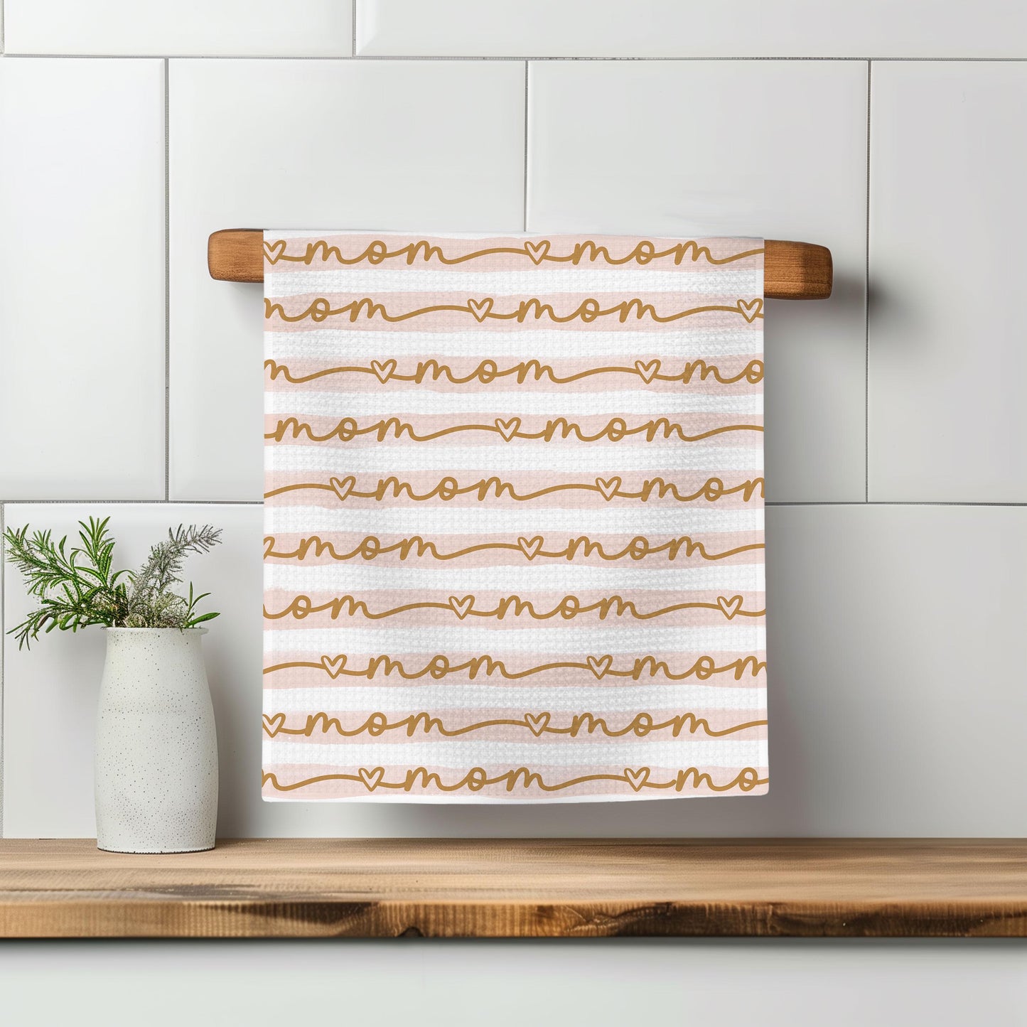 Mama Waffle Weave Kitchen Towel: Pink Gold Floral Boho Decor