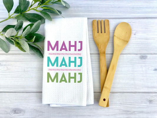 Mahjong Waffle Weave Towel | Mahjongg themed Towel | Mahjong-themed Gift for Kitchen | Mahjong Party Gift | Hostess Gift