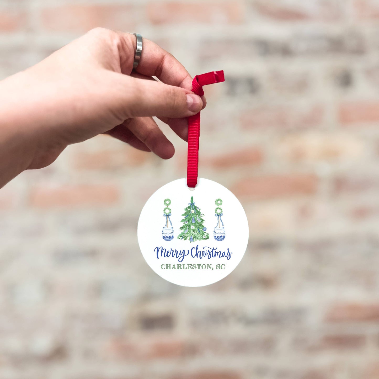 Customizable Merry Christmas Ornament Chinoiserie City State