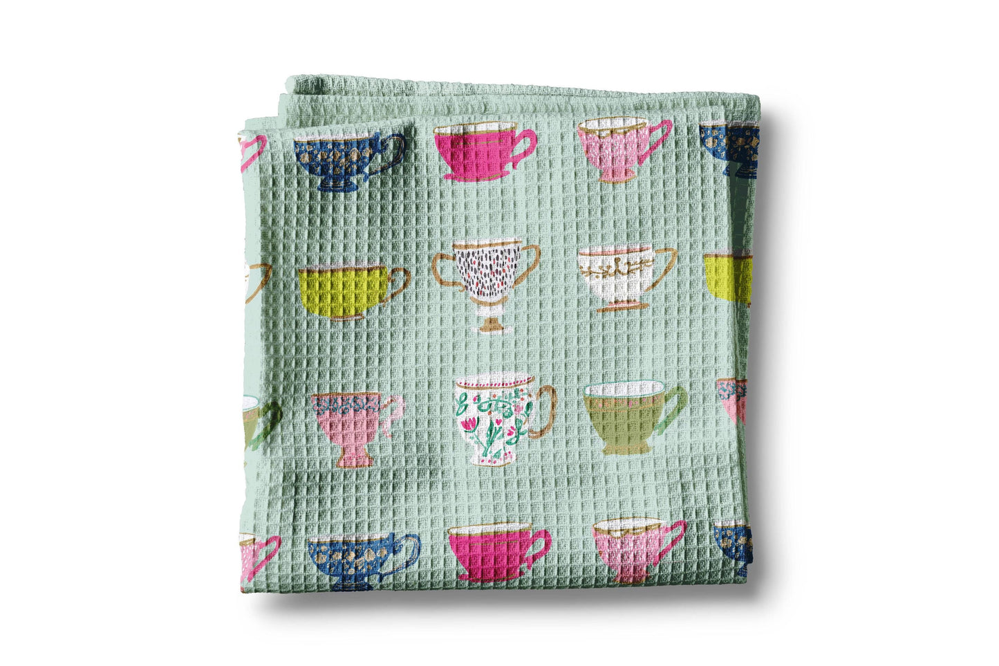 Waffle Weave Kitchen Towel - Blue White Cotton Blend, Absorbent & Durable
