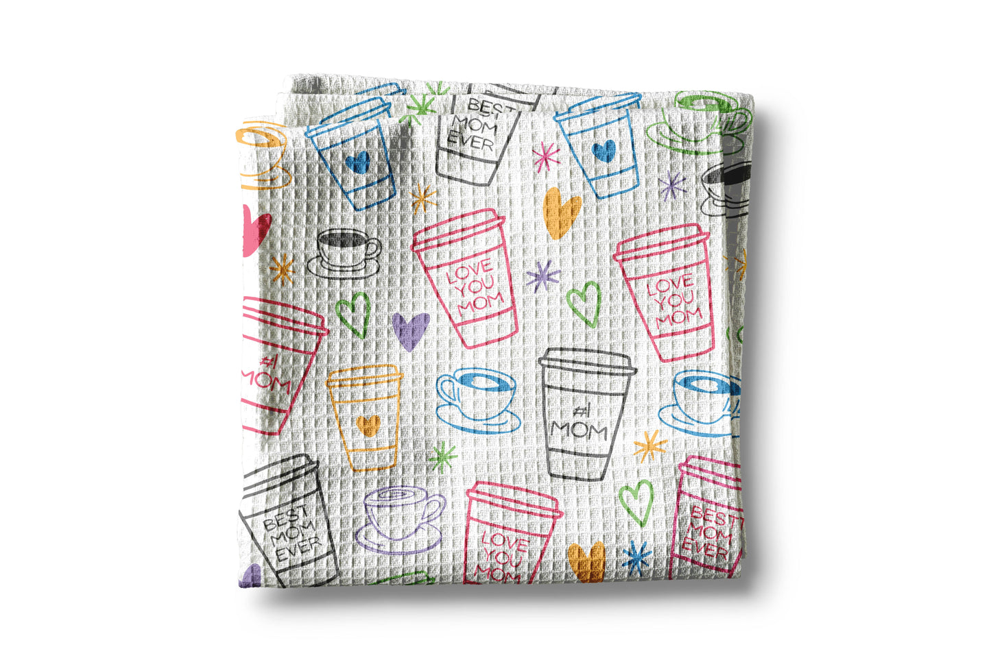 Mother's Day Coffee Cup Kitchen Towel Waffle Mom Present