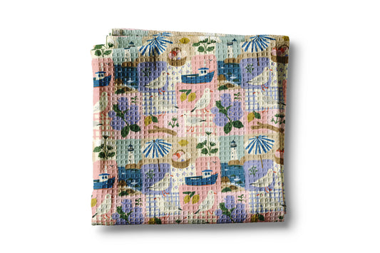 Coastal Beach Lighthouse Shell Nautical Kitchen Towel Waffle