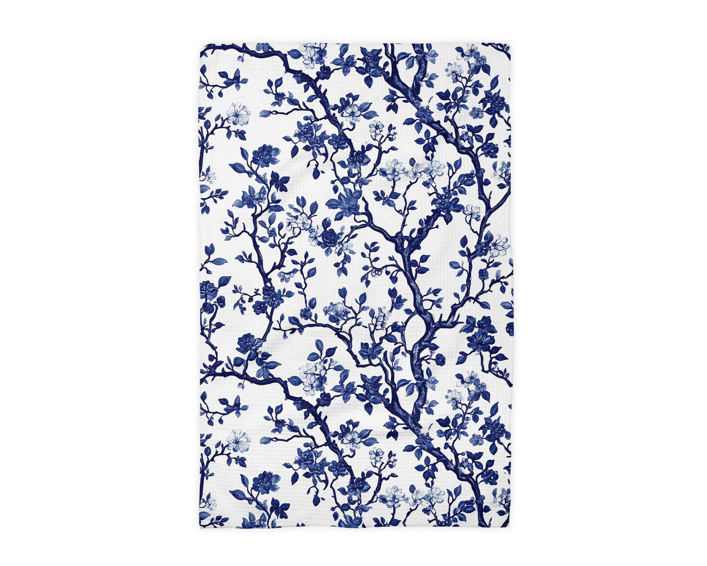 Chinoiserie Branches Floral Kitchen Towel Blue White Spring