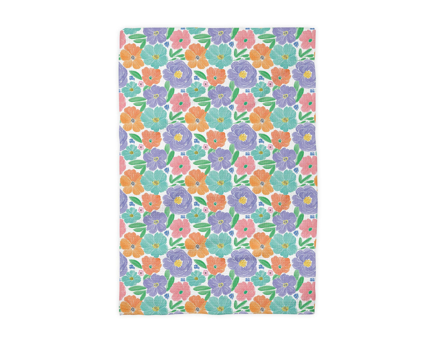 Bright Floral Retro Spring Flower Kitchen Towel Waffle Teal
