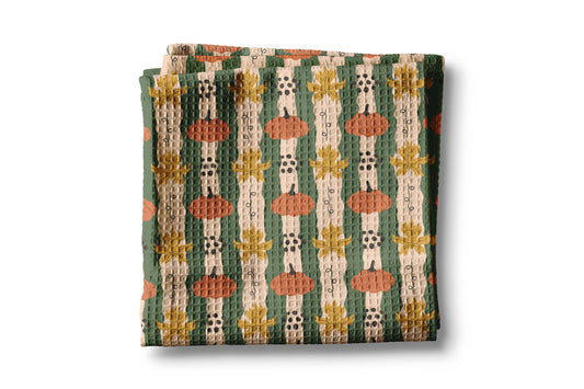 Pumpkin & Fall Leaves Waffle Weave Kitchen Towel Autumn
