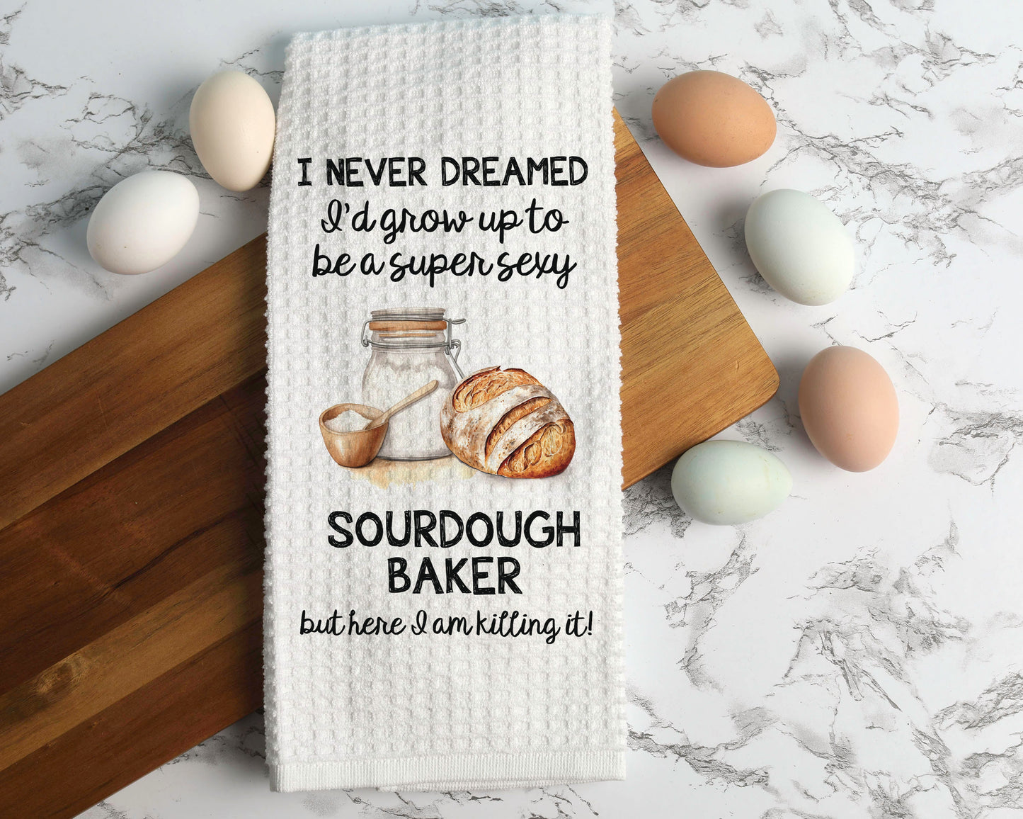 Custom Sourdough Baker Towel | Bread Baking Kitchen Towel | Waffle Weave Tea Towel | Housewarming Gift | Gift for Baker