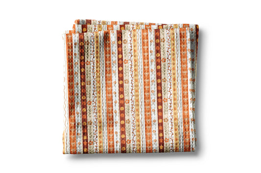 Fall Floral Stripe Blue Pumpkin Coastal Kitchen Towel Waffle