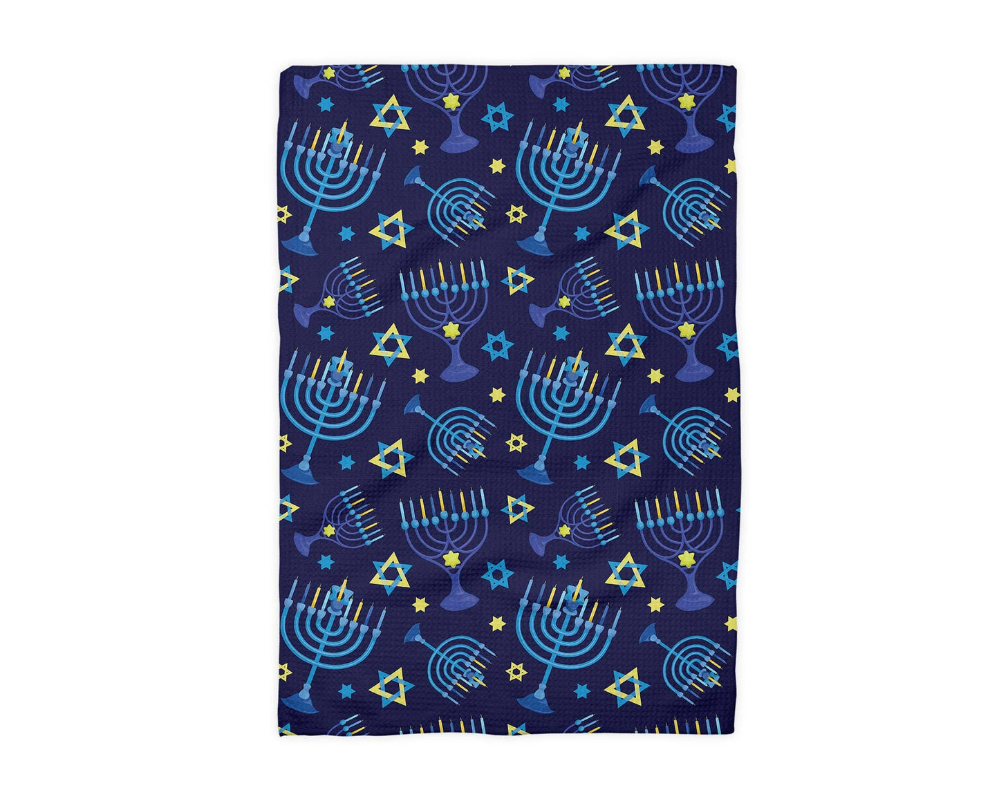 Hanukkah Kitchen Towel – Menorah Design Waffle Weave Texture with Raised Loop Edges