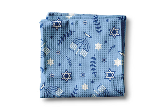 Hanukkah Kitchen Towel – Menorah Design Towel with Raised Loop Waffle Texture