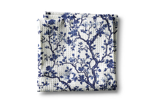 Chinoiserie Branches Floral Kitchen Towel Blue White Spring
