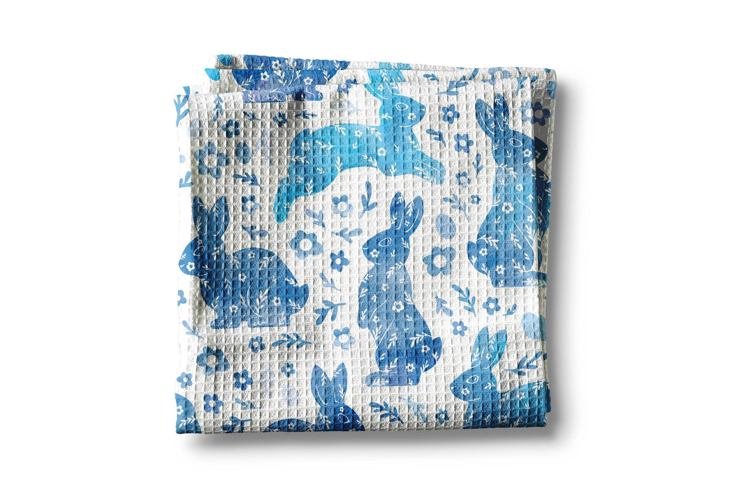 Blue Easter Bunny Spring Egg Kitchen Towel Waffle Preppy