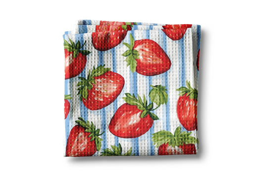Strawberry Kitchen Towel: Waffle Weave Summer Decor, Berry Picking
