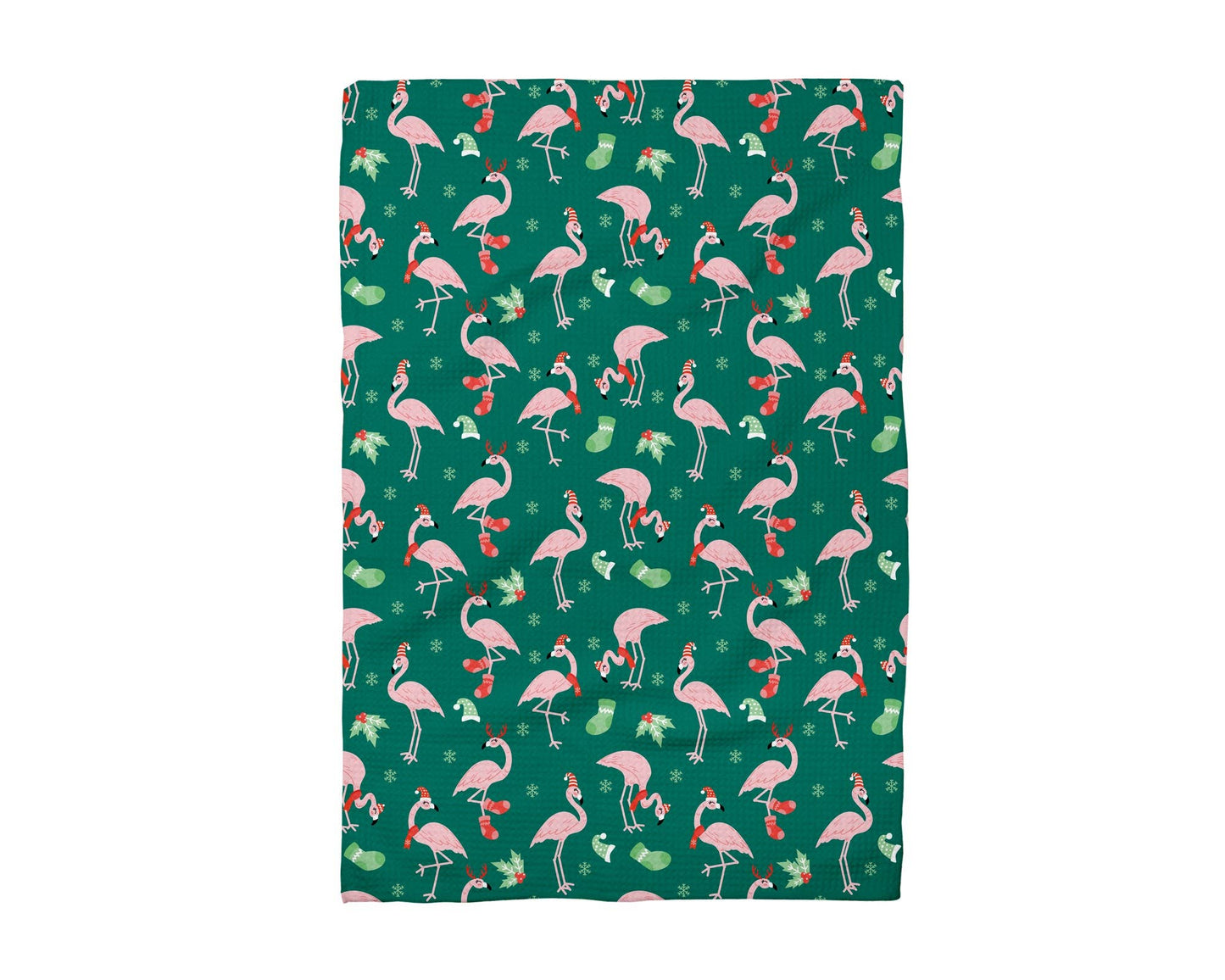 Flamingo Beach Tropical Christmas Waffle Weave Kitchen Towel