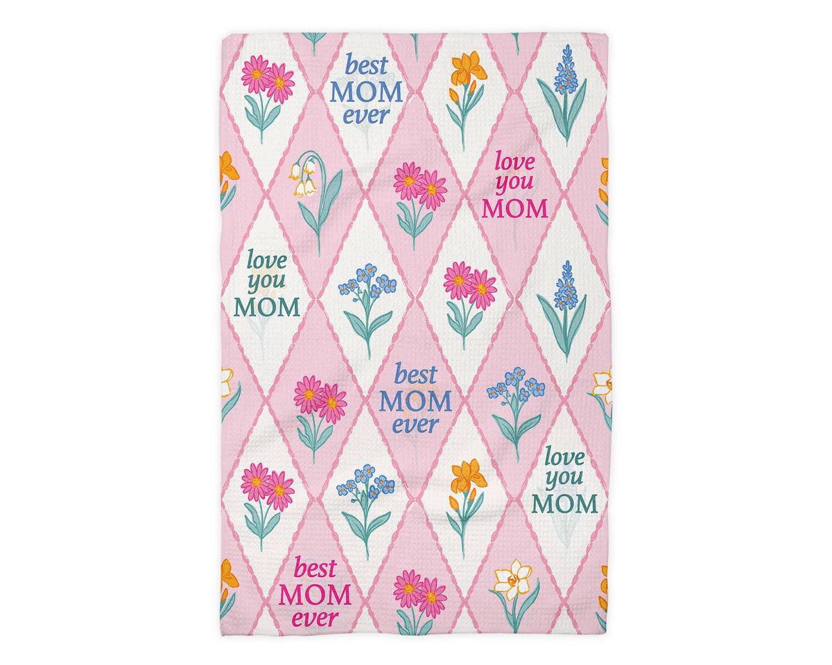 Floral Best Mom Ever Mother's Day Gift Kitchen Towel Waffle