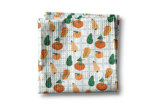 Plaid Pumpkin Chinoiserie Fall Coastal Kitchen Towel Waffle