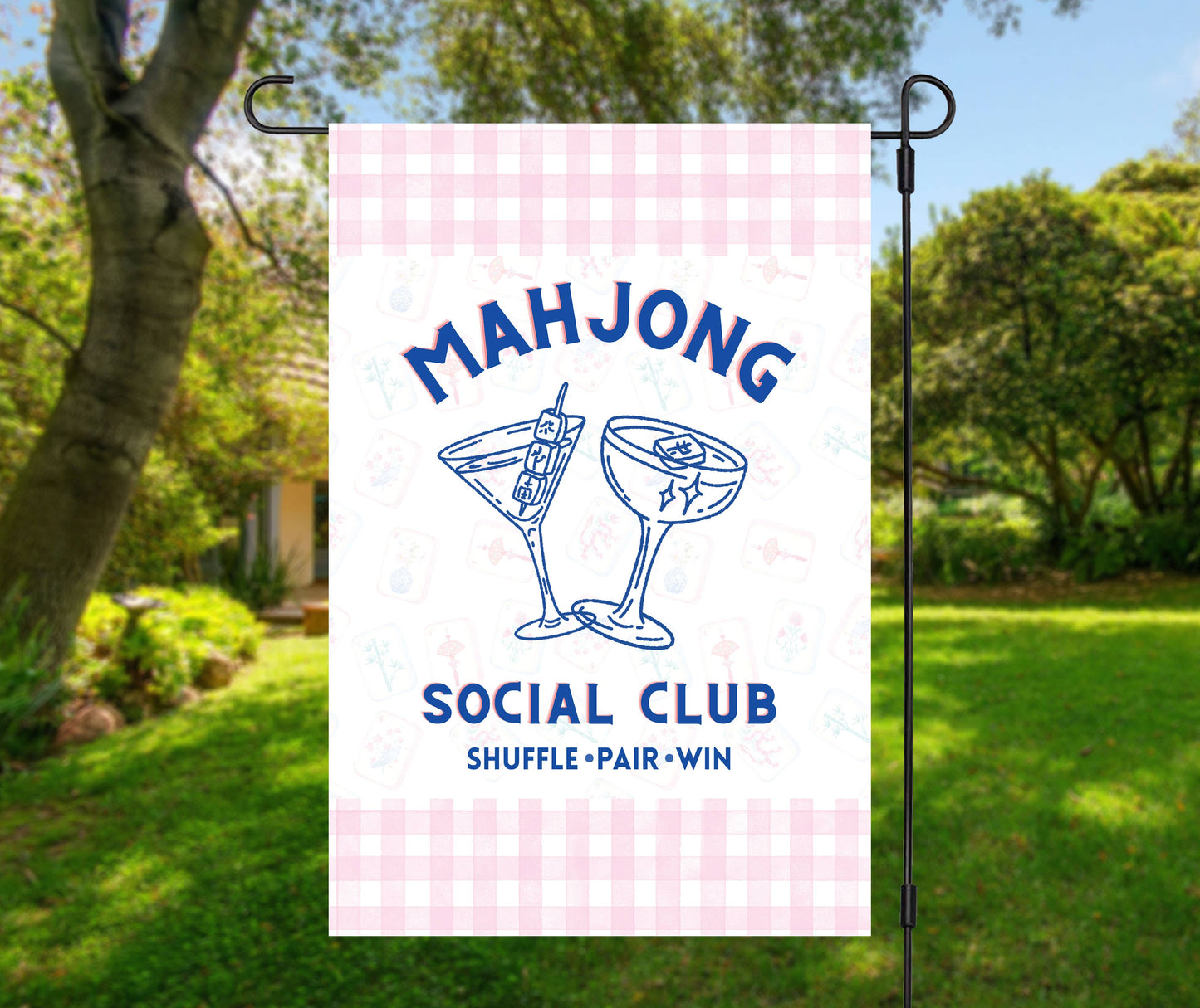 Mahjong Flag Social Club Mahj Garden White Outdoor Decor