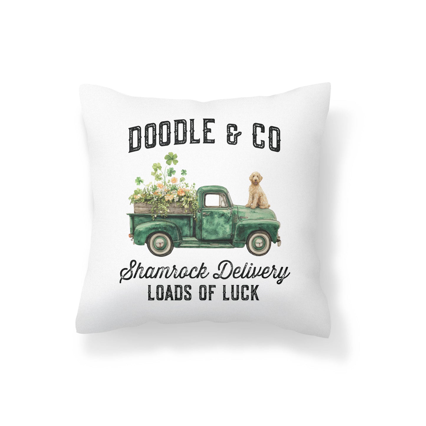 Doodle Dog St. Patrick’s Day Throw Pillow Shamrock Pet Store