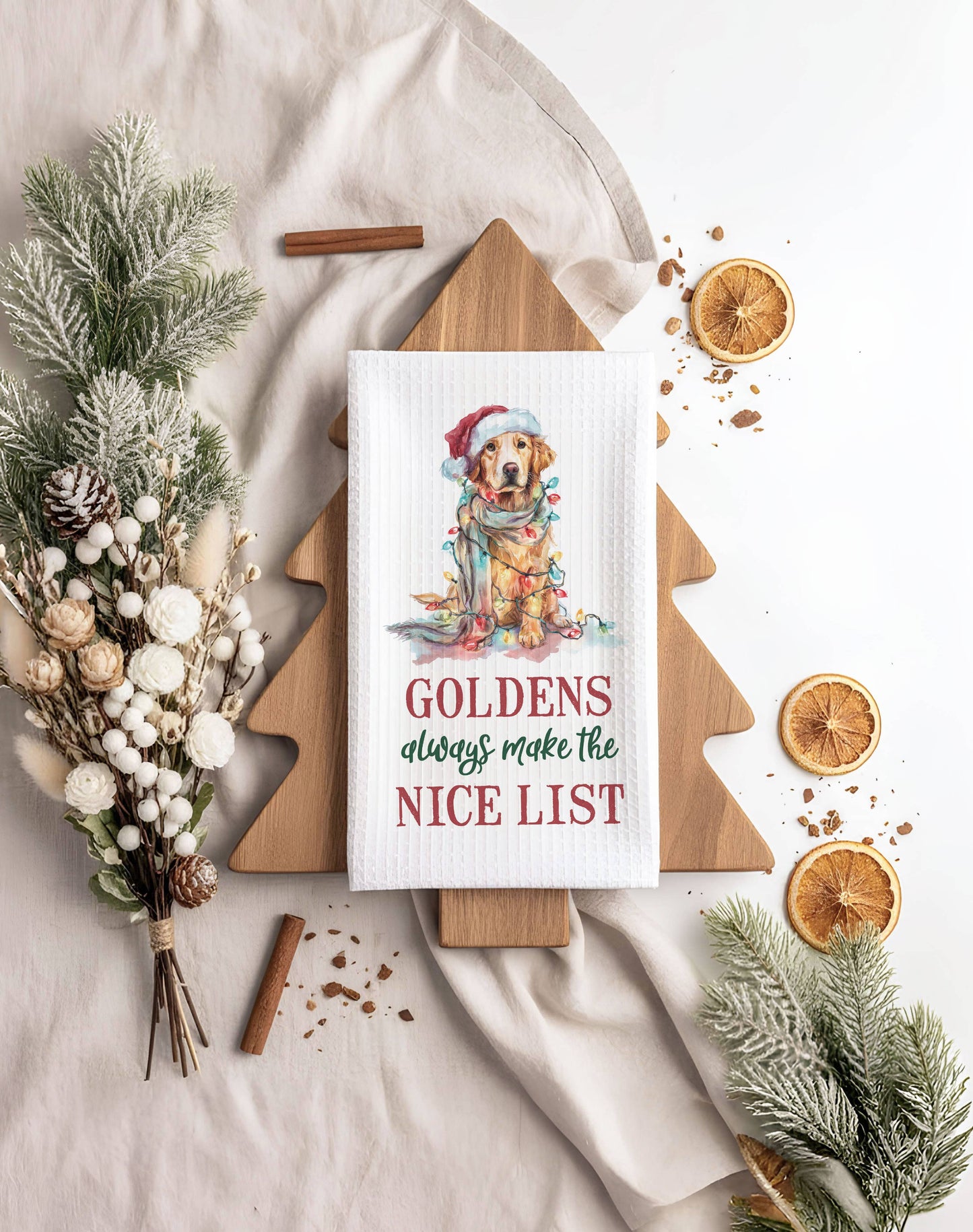 Golden Christmas Dog Nice List Kitchen Towel Pet Holiday