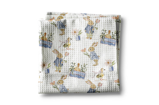Easter Kitchen Towel – Waffle Weave Duck Egg Towel With Blue White Floral Design