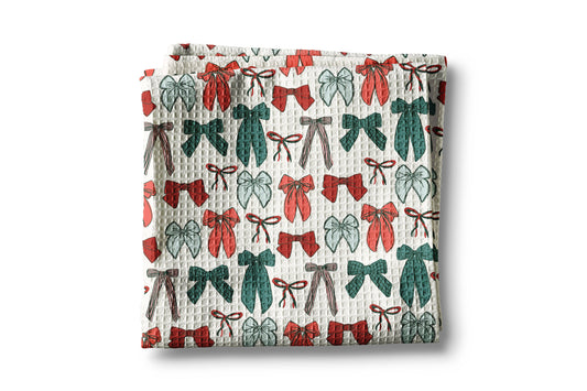 Red Green Bow Chinoiserie Christmas Kitchen Towel Waffle