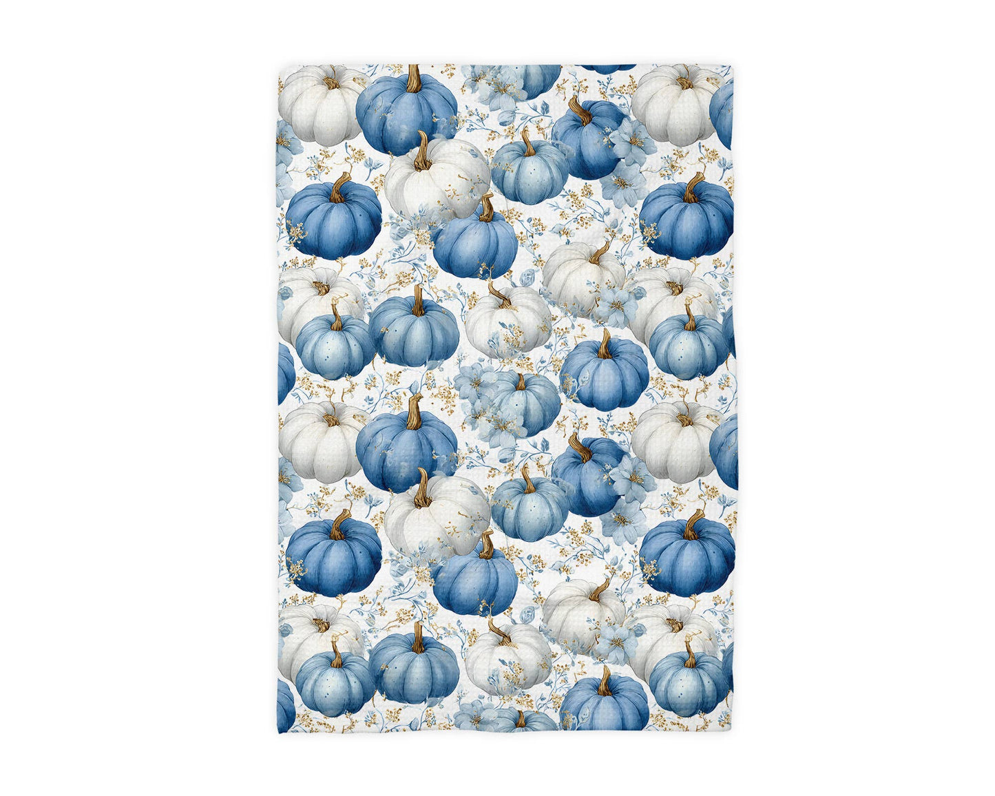 Blue Pumpkin Chinoiserie Fall Coastal Kitchen Towel Waffle
