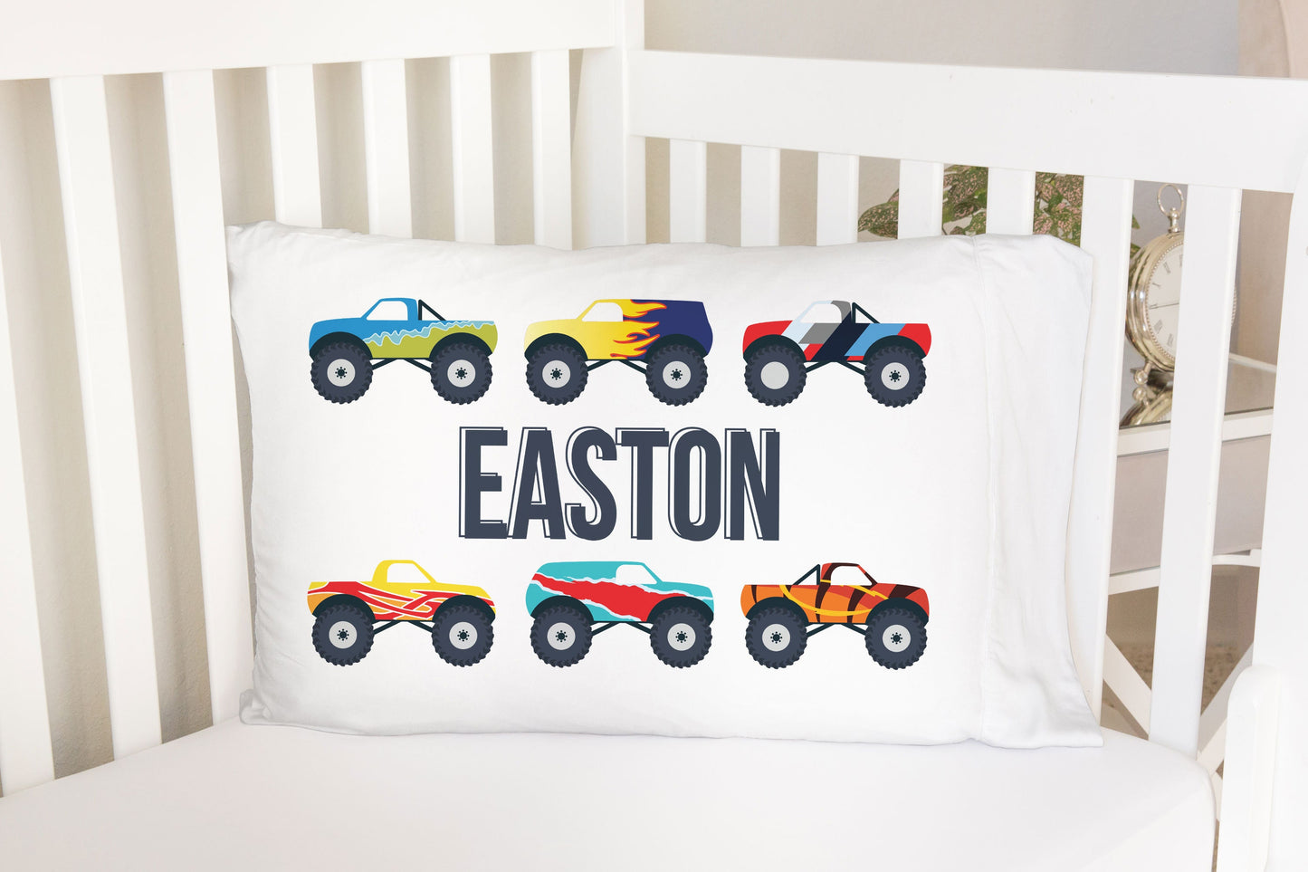 Monster Truck Personalized Standard Pillowcase | Custom Truck Pillow Cover | Boy Room Decor | Nursery Decor