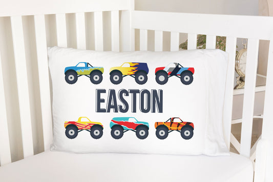 Monster Truck Personalized Standard Pillowcase | Custom Truck Pillow Cover | Boy Room Decor | Nursery Decor