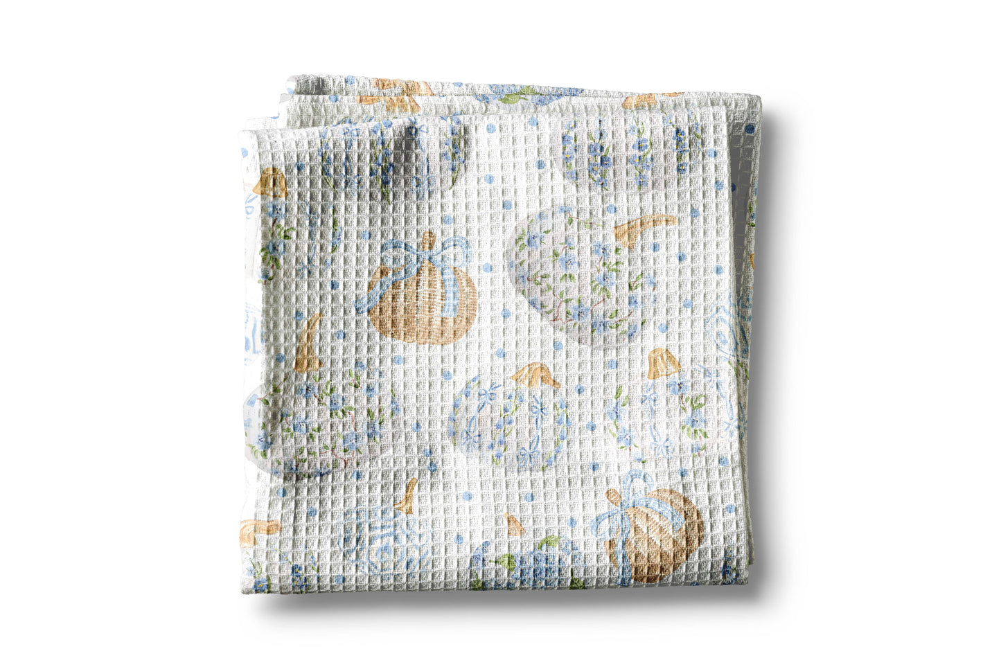 Blue Pumpkin Chinoiserie Fall Coastal Kitchen Towel Waffle