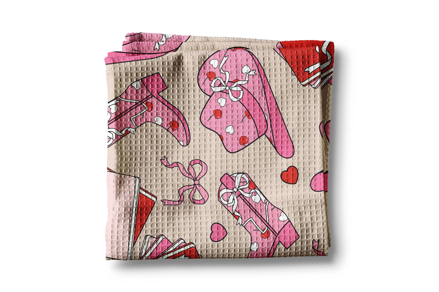 Western Cowgirl Valentine Kitchen Towel XOXO Galentine Valentine's Day Gift Red Pink February Heart Decor Dish Kitchen