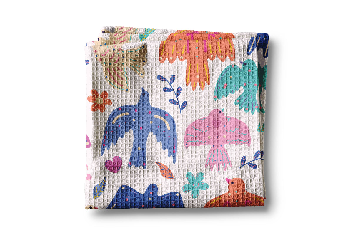 Birds In Flight Retro Spring Modern Kitchen Towel Waffle