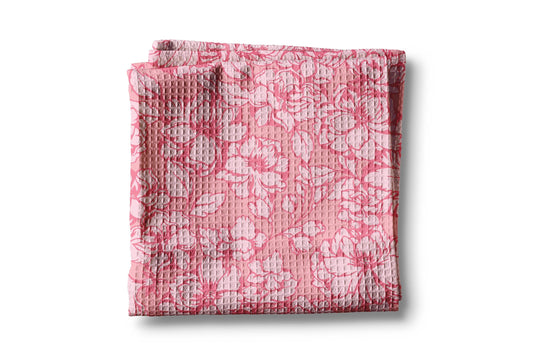 Pink Floral Peony White Kitchen Towel Waffle Weave Citrus Spring Preppy Hostess