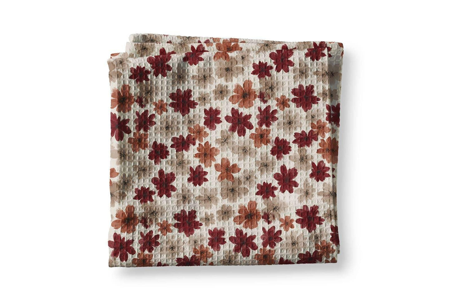 Rust Red Ditsy Wildflower Kitchen Towel Waffle