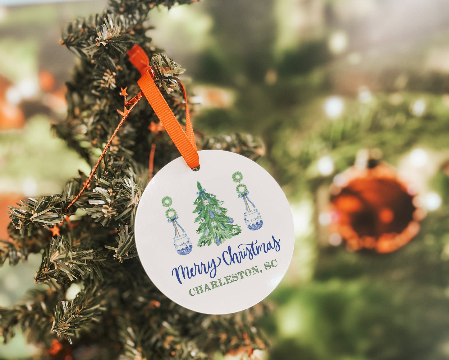 Customizable Merry Christmas Ornament Chinoiserie City State