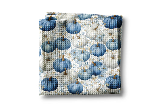 Blue Pumpkin Chinoiserie Fall Coastal Kitchen Towel Waffle