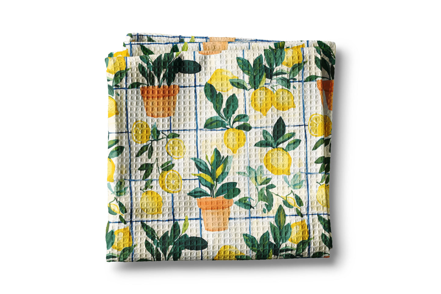 Lemon Plaid Citrus Summer Fruit Market Kitchen Towel Waffle