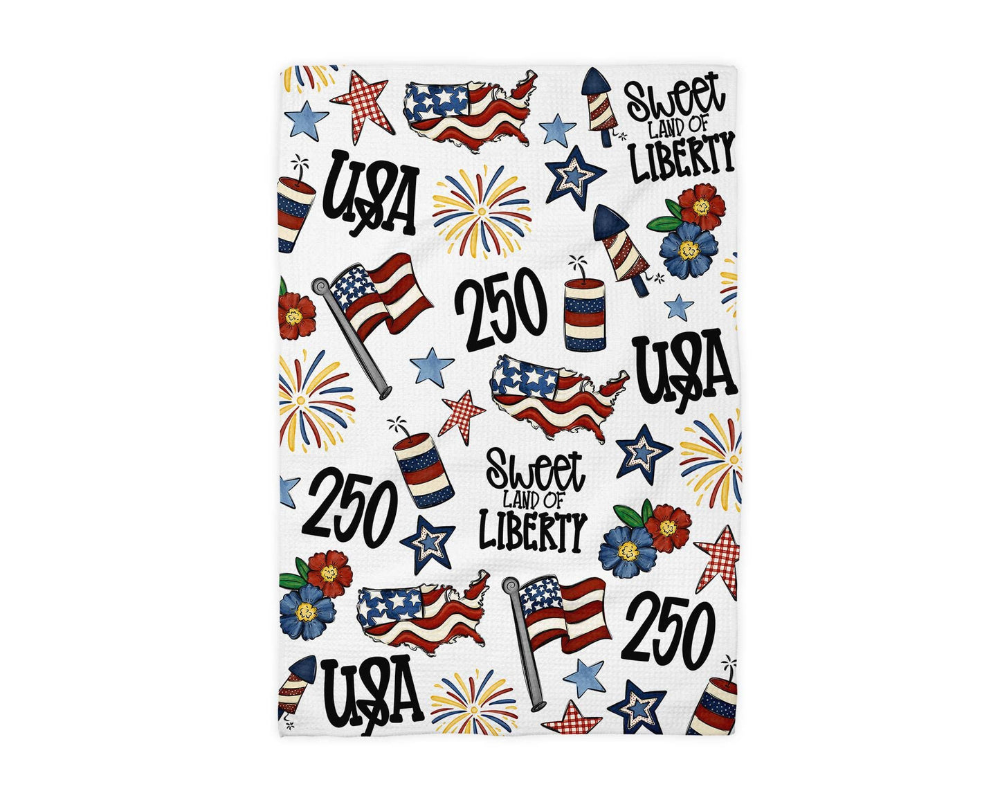 USA 250 4th July Patriotic Kitchen Towel Waffle America