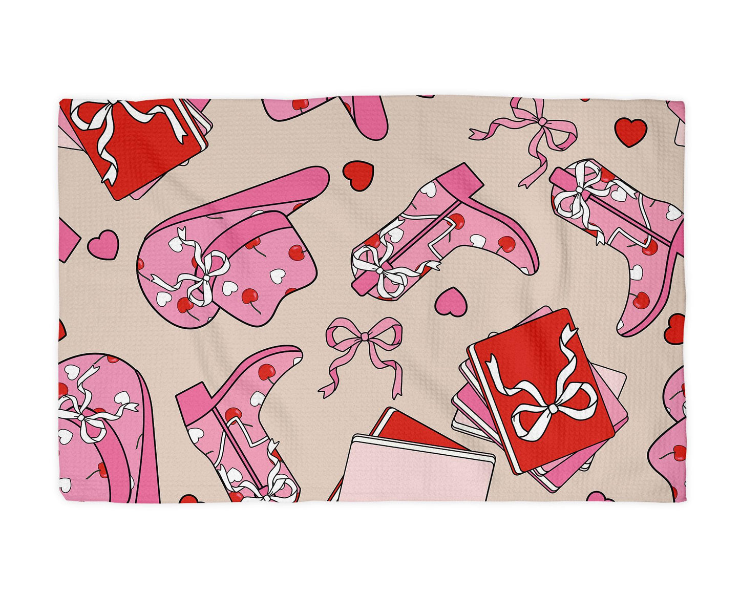 Western Cowgirl Valentine Kitchen Towel XOXO Galentine Valentine's Day Gift Red Pink February Heart Decor Dish Kitchen