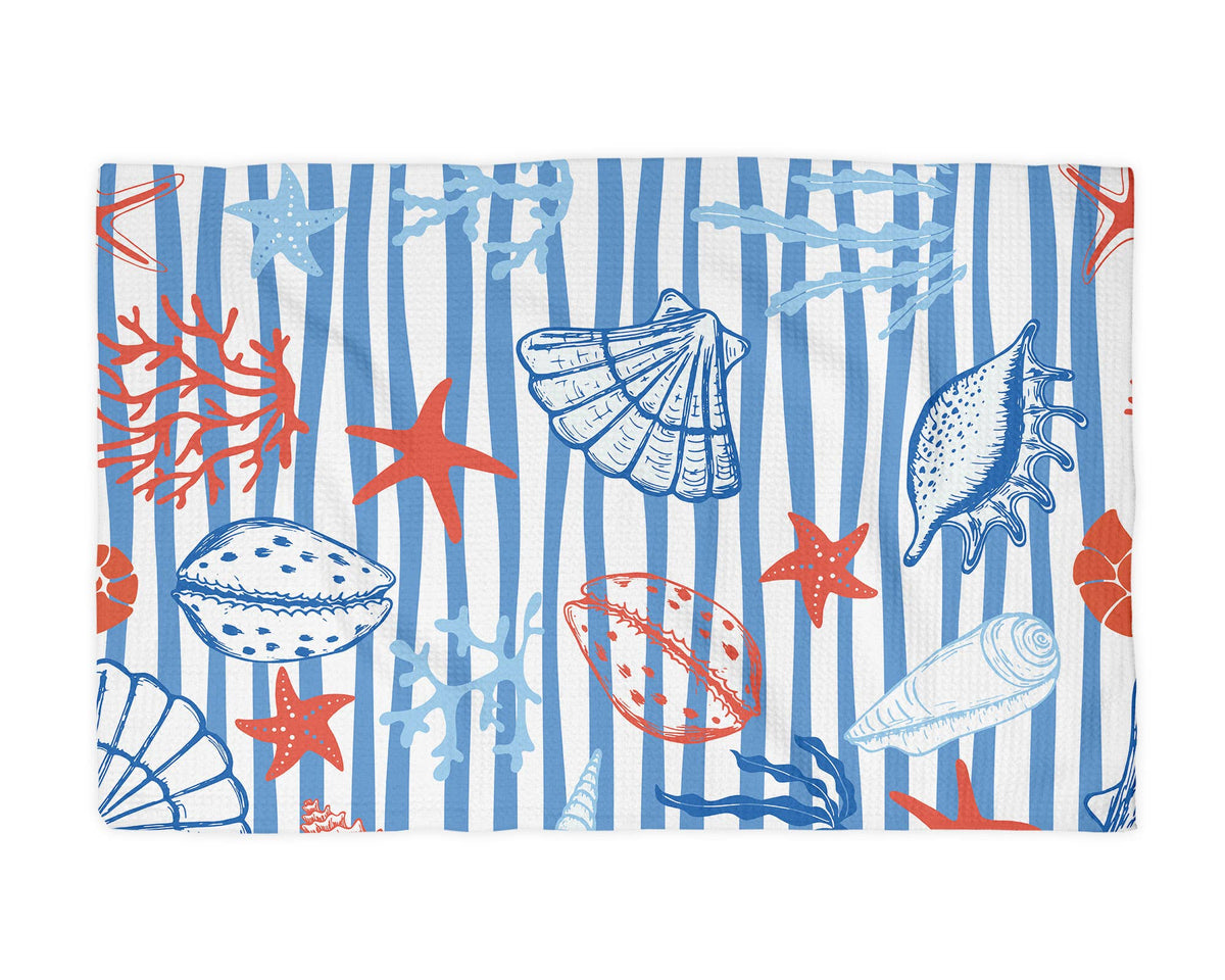 Nautical Seashell Preppy Anchor Beach Ocean Kitchen Towel