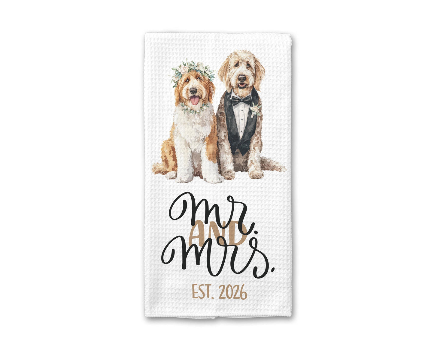 Mr & Mrs Doodle Dog Kitchen Towel Wedding Engagement Gift