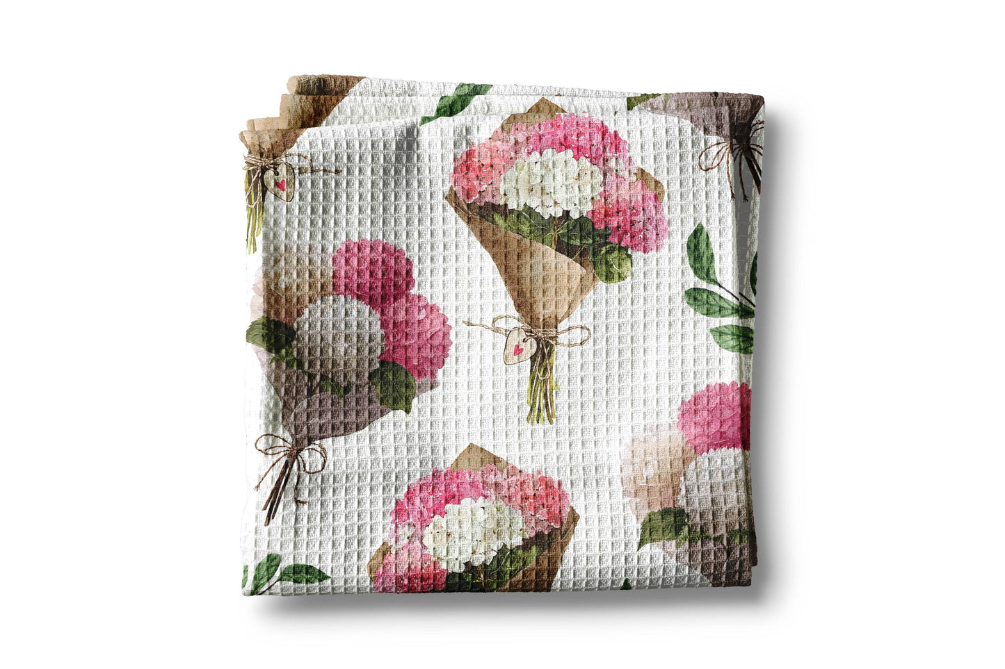 Valentine Floral Hydrangea Heart Kitchen Towel Waffle Baking