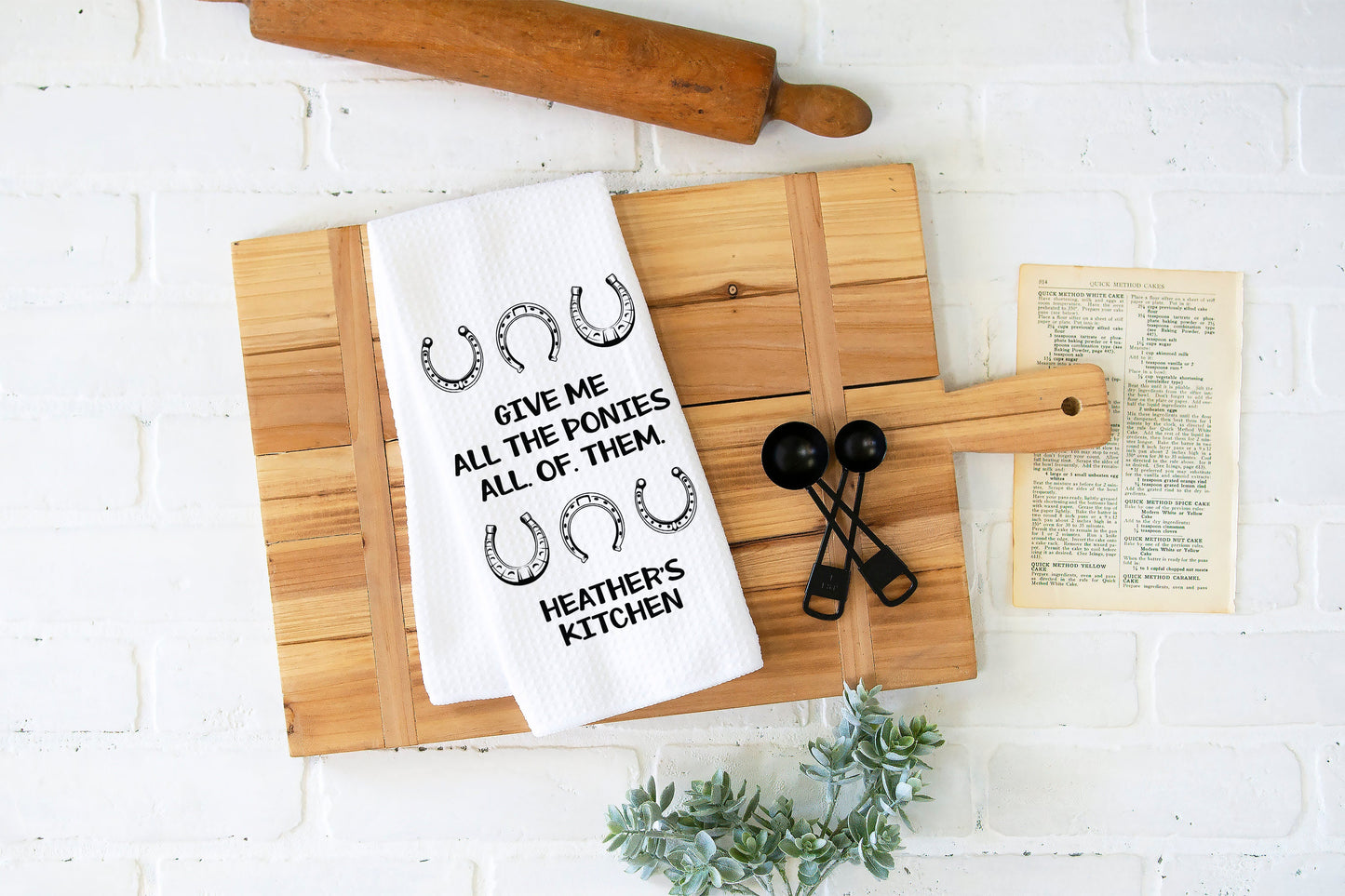 Personalized Give Me All the Ponies Towel | Custom Kitchen Dish Towel | Custom Gifts for Horse Lovers | Rustic Kitchen Decor
